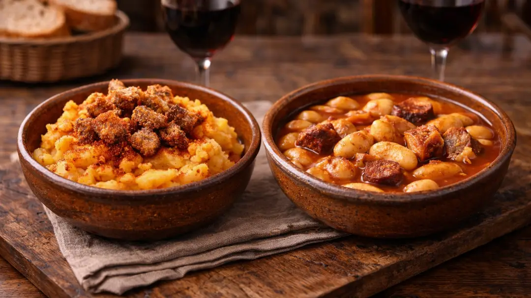 patatas revolconas y judiones de avila Plato de patatas revolconas junto a judiones típicos de Ávila en un restaurante de Peguerinos