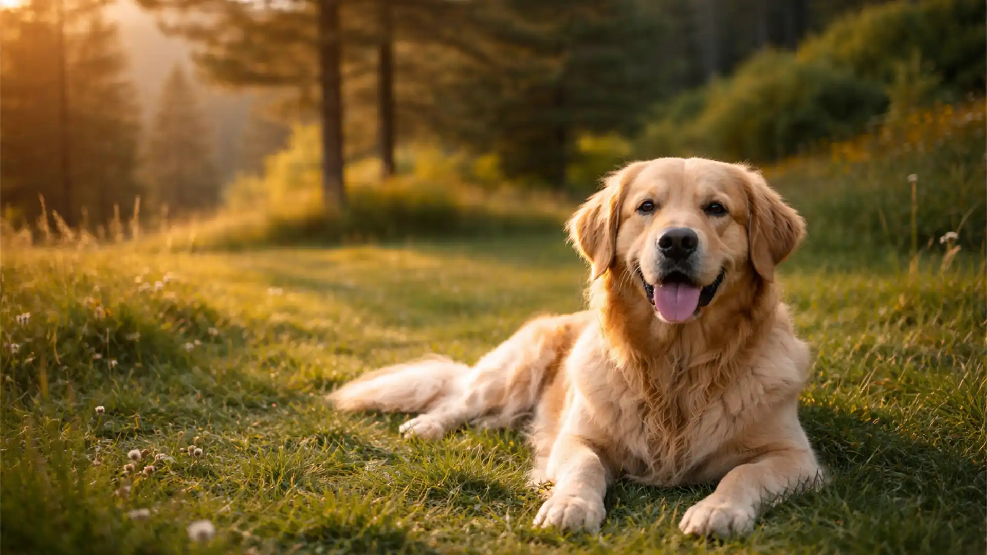 Perro tumbado en el césped disfrutando del entorno natural de Peguerinos, cerca de la casa rural Las Damas